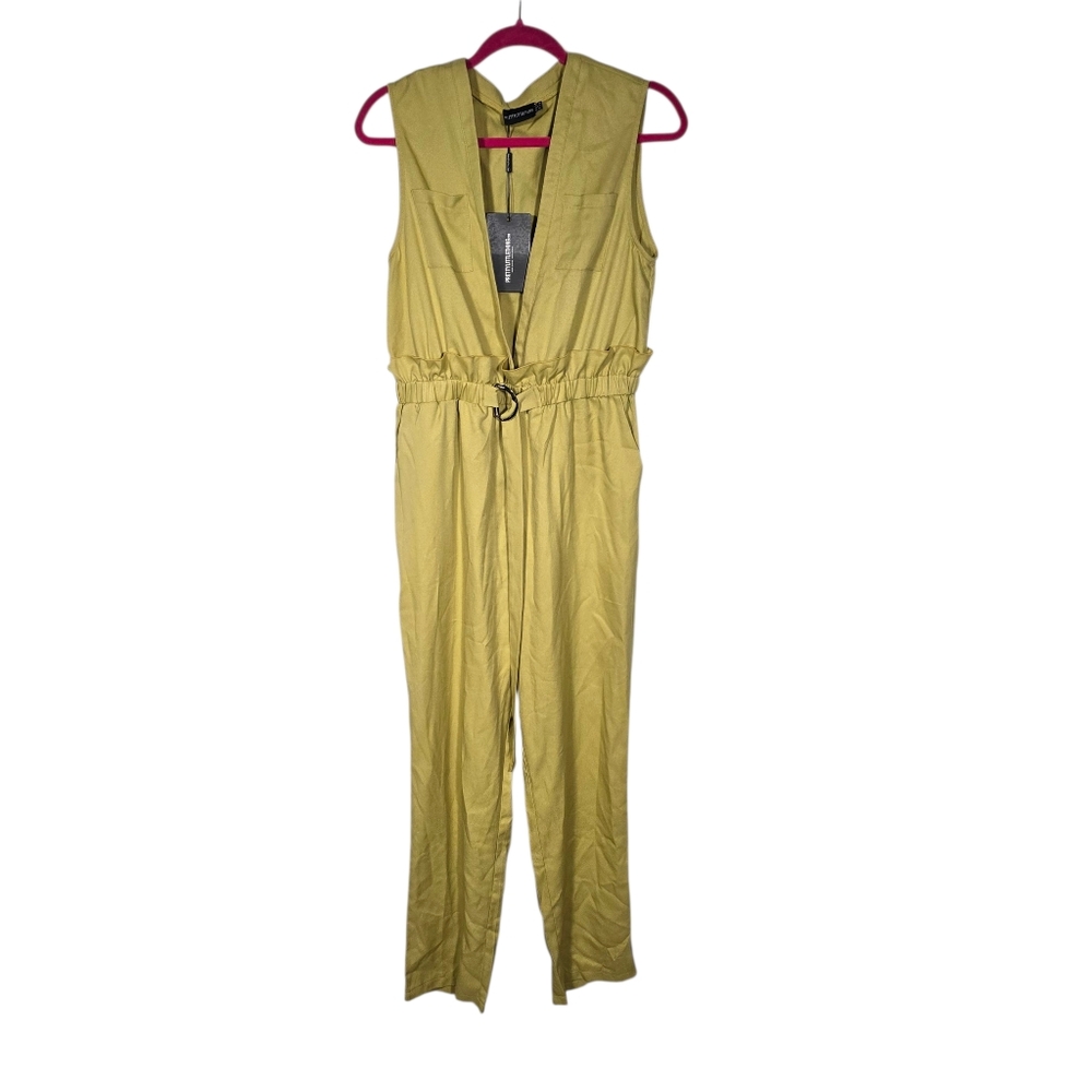 Pretty Little Thing Size 10 Chartruese Yellow One-Piece Jumpsuit NWT